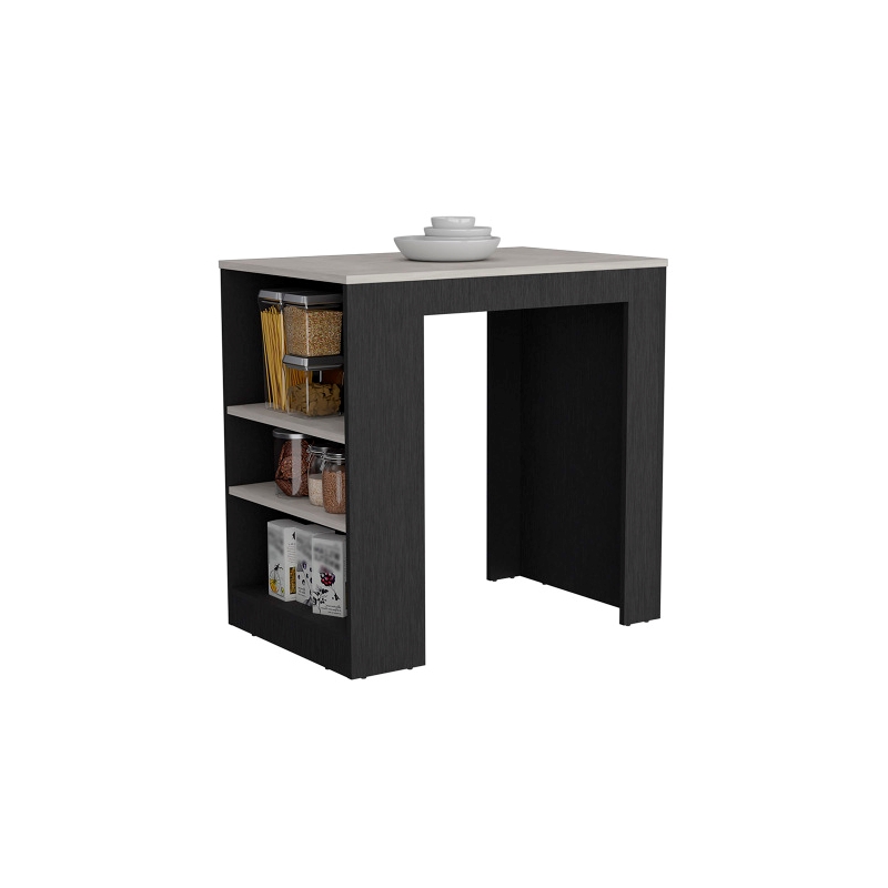 Doyle Kitchen Island Engineered Wood Black  Ibiza Marble Color Finish