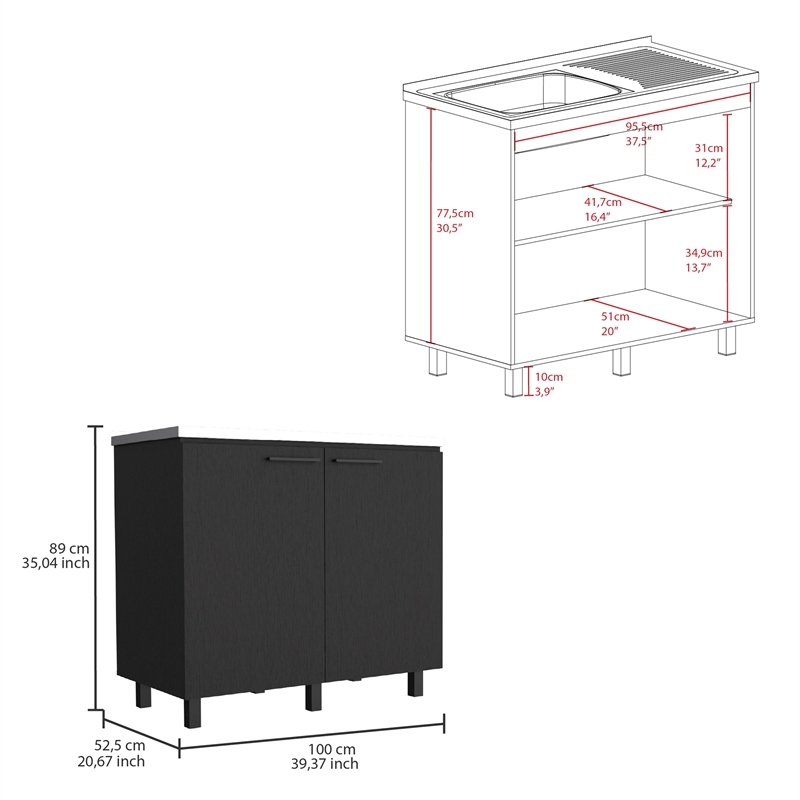 Burwood Utility Sink Cabinet Engineered Wood Black