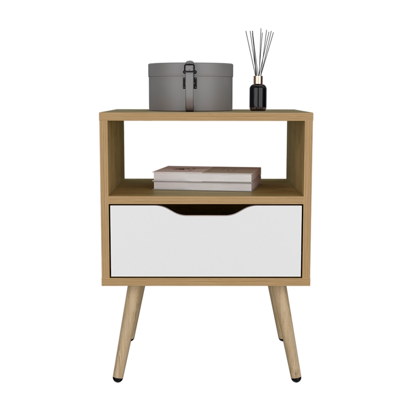 Kechi Nightstand Engineered Wood Bedside Table White Macadamia Finish