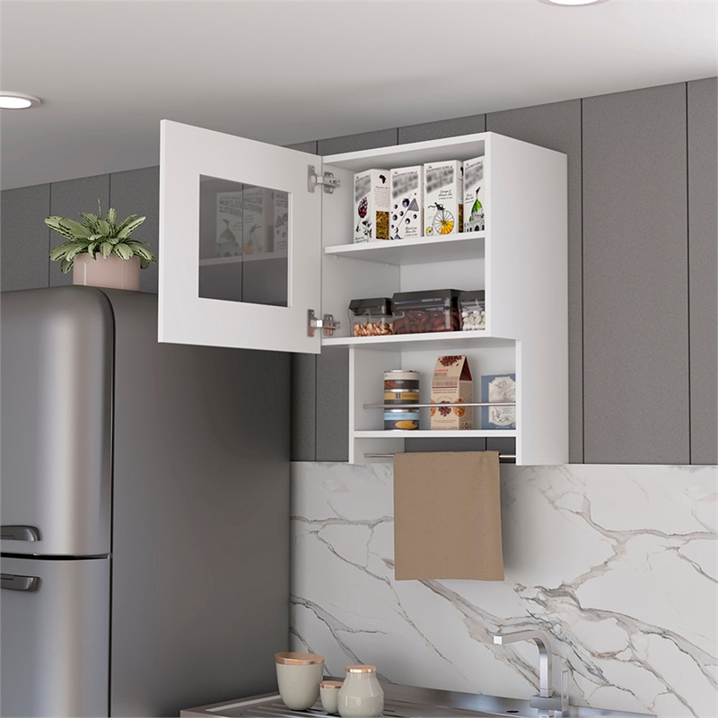 Papua Kitchen Wall Cabinet with Doors and Interior Shelves Engineered Wood Storage Organizer for Kitchen Use White Finish