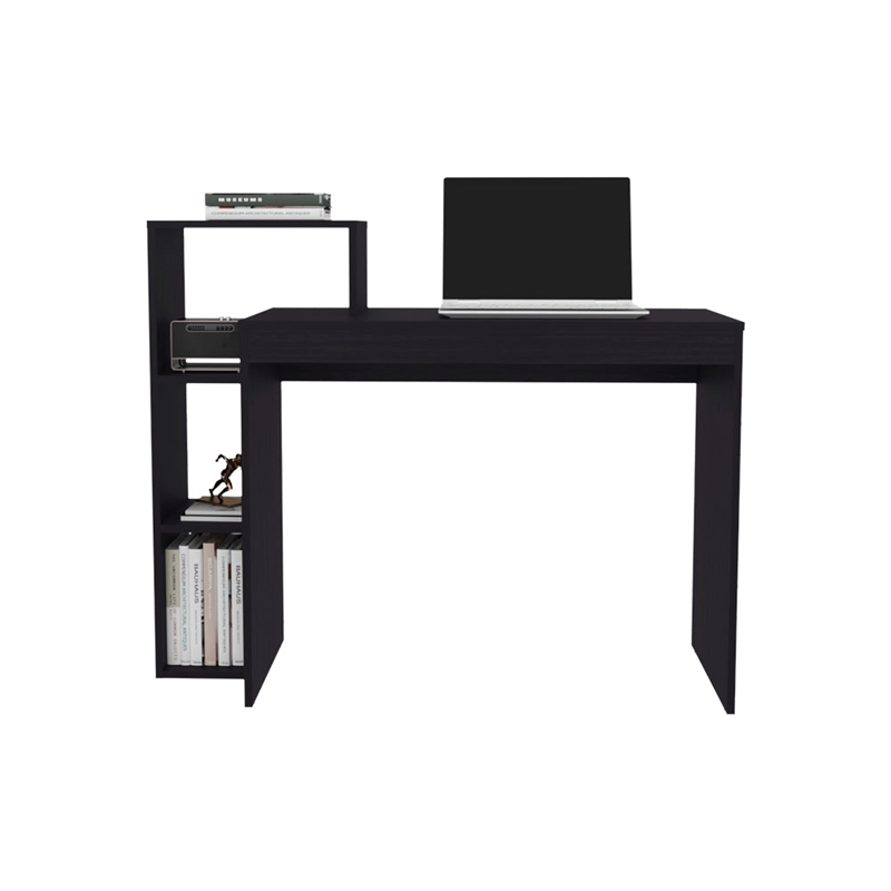 Malibu Desk Modern Black Wood Writing Desk with Integrated Storage Shelves
