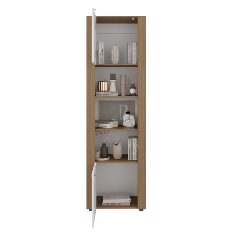 Dupont Bookcase Modern Tall Storage Cabinet with White & Manufactured Wood