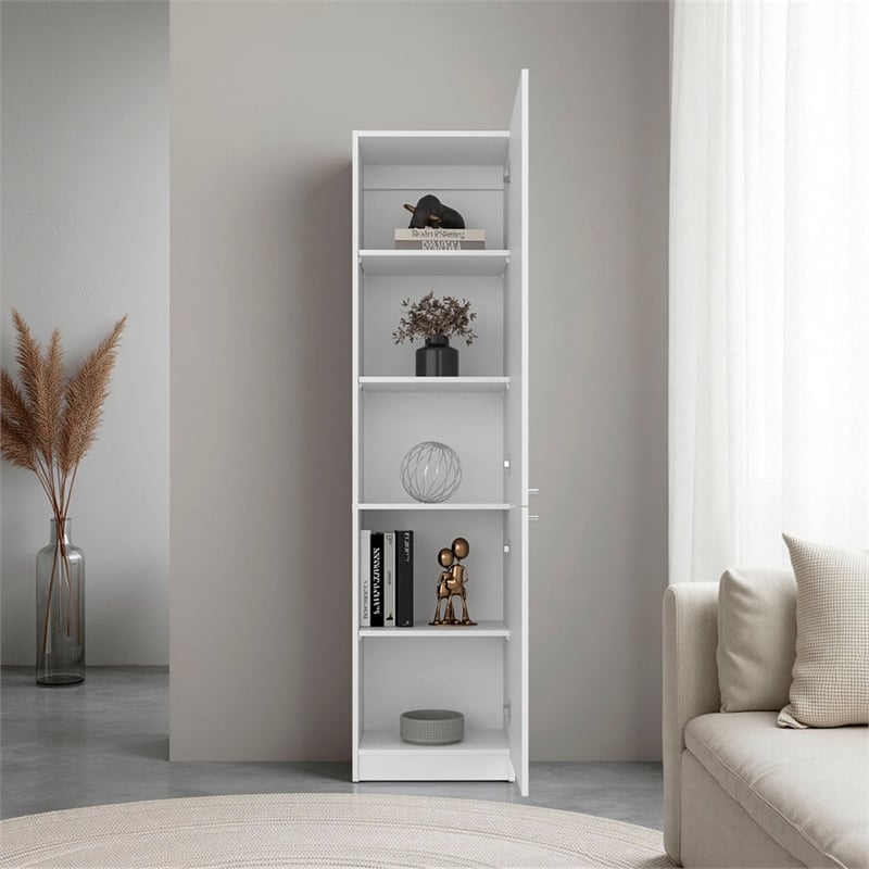 Peony Bookcase Storage Cabinet with Fluted Panel Doors Engineered Wood Furniture Organizer for Living Room Bedroom and Home Office Storage White Finish Modern Design