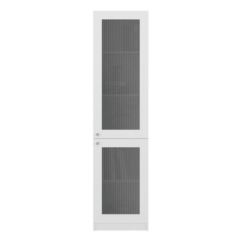 Peony Bookcase Storage Cabinet with Fluted Panel Doors Engineered Wood Furniture Organizer for Living Room Bedroom and Home Office Storage White Finish Modern Design