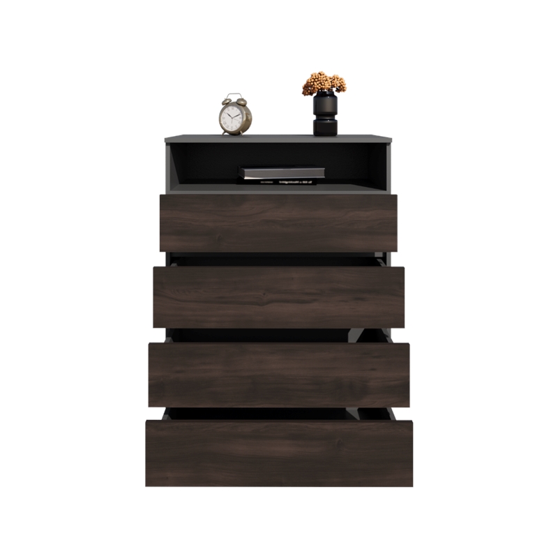 Aberdeen Modern 4 Drawer Chest Dresser for Bedroom Storage Engineered Wood Furniture Cabinet Matte Brown Finish