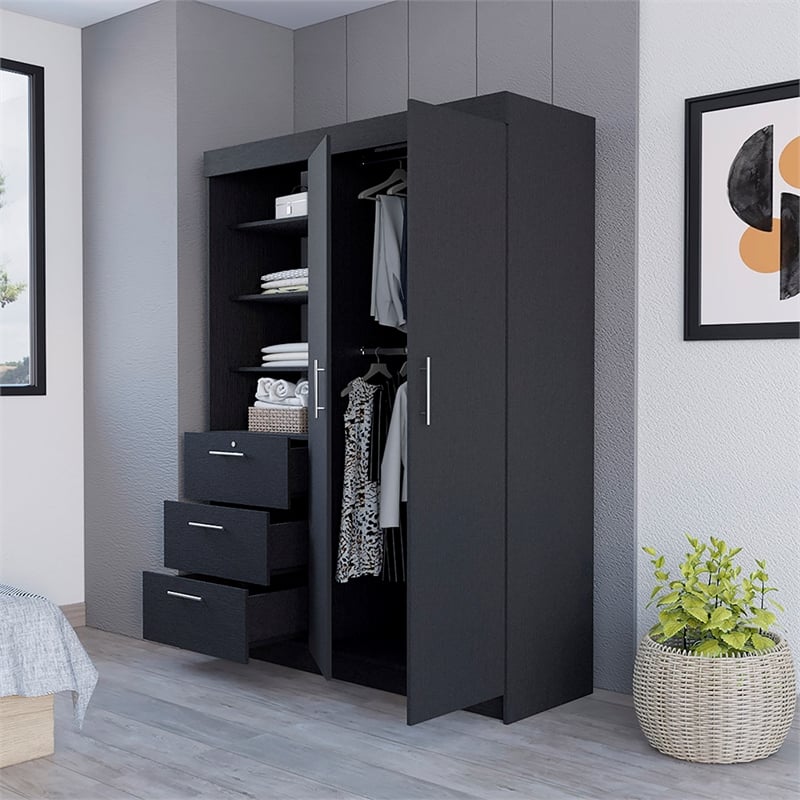 Armoire Rumanu Bedroom Black Engineered Wood