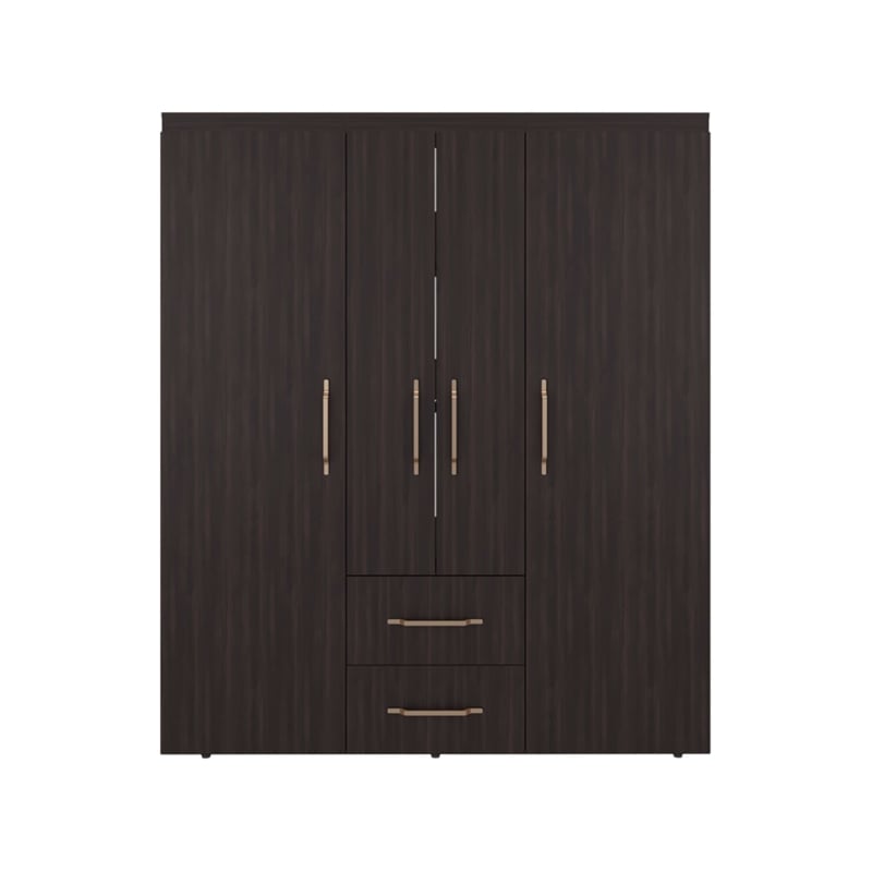 Elma Petunia Bedroom Armoire Wardrobe Closet with Shelves and Hanging Rod Engineered Wood Furniture Organizer Brown Finish