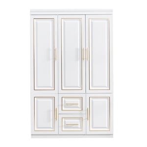 74&quotH 3 Doors Wardrobe Closet White 2 Drawers Wood Wardrobe Closet for Bedroom