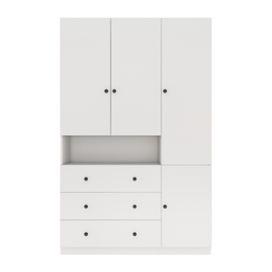 74&quot H 3 Doors White Wood Wardrobe Closet Armoire Freestanding Clothes Storage