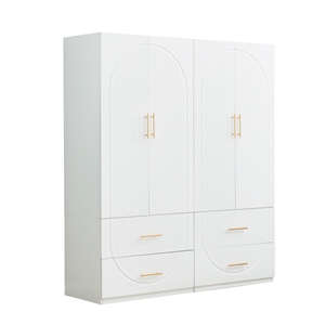 74.2&quot H Wood 4 Doors  Modern Armoire Wardrobe Closet Shelves for Bedroom White
