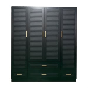 4 Doors Wood Armoire Wardrobe Closet Organize System with 4 Drawers Black