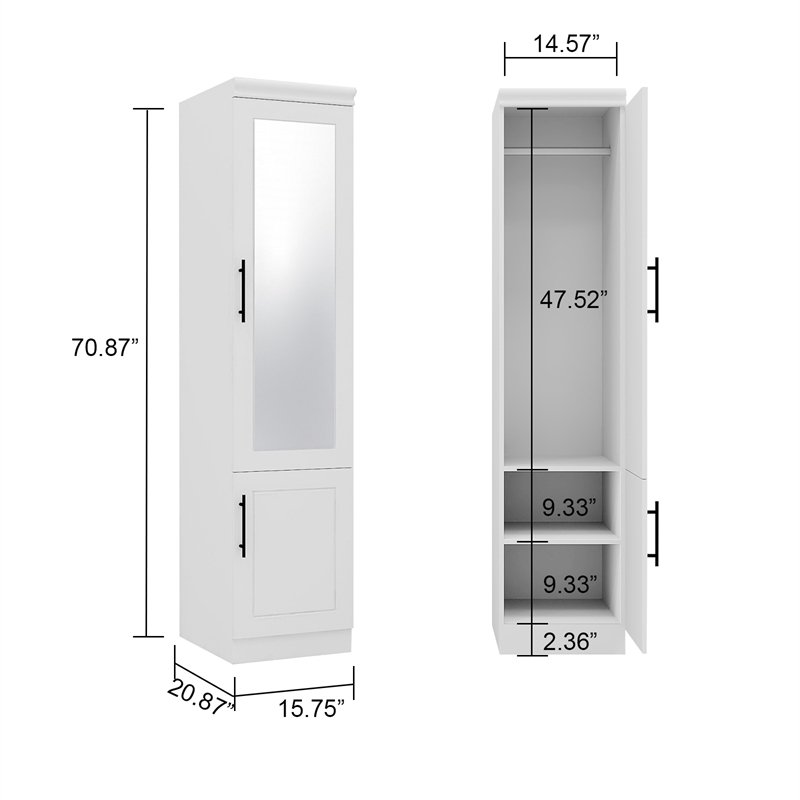 Wood Closet Wardrobe with Mirror White Armoire Wardrobe Closet with Hanging Rods