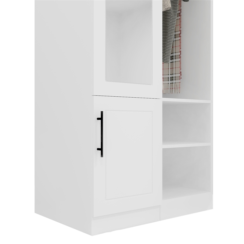 Wood Closet Wardrobe with Mirror White Armoire Wardrobe Closet with Hanging Rods