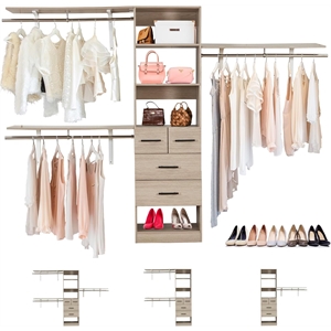 Wood Closet Organizer System with 3 Shelf Towers Closet System 4 Drawers Oak
