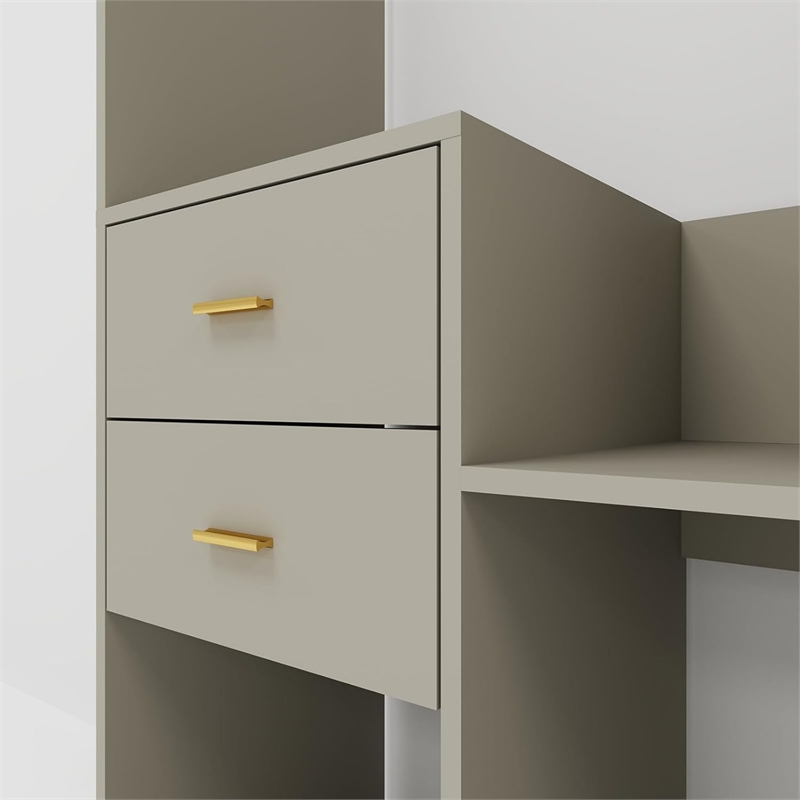 Wood Wardrobe Closet Organizer System with 2 Drawers Closet System Gray