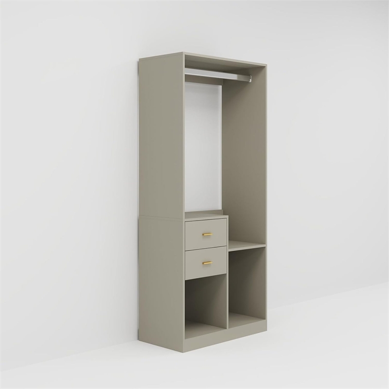 Wood Wardrobe Closet Organizer System with 2 Drawers Closet System Gray