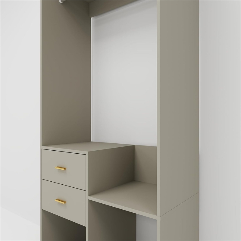 Wood Wardrobe Closet Organizer System with 2 Drawers Closet System Gray