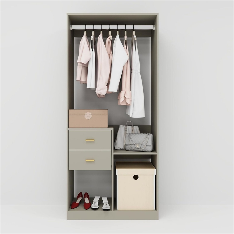 Wood Wardrobe Closet Organizer System with 2 Drawers Closet System Gray