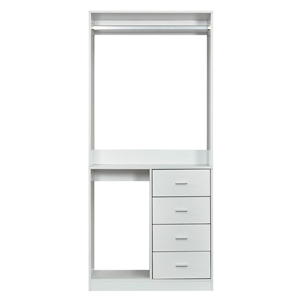 White Wooden Closet Organizer Clothes System with 4 drawers Wall Mounted