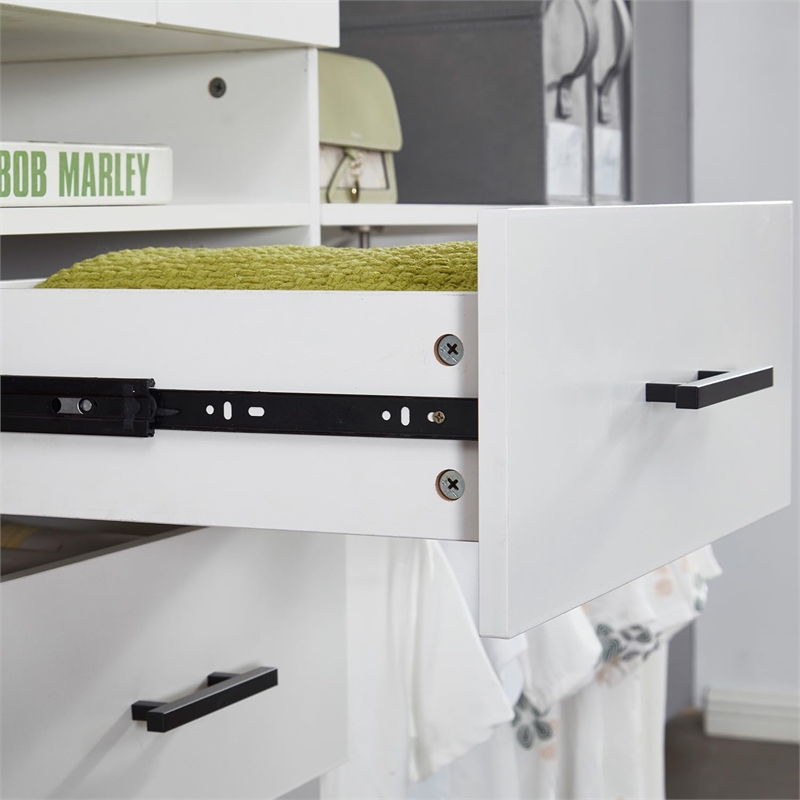 Wood Closet Organizer System 3 Shelf Towers White Closet System with 2 Drawers