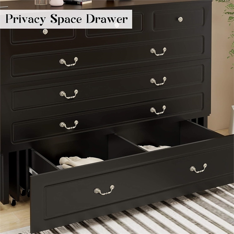 queen wood murphy bed whit chest with built-in charger black-included mattress