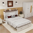Queen Wood Murphy Bed Cabinet with Built-in Charger White-Included Mattress