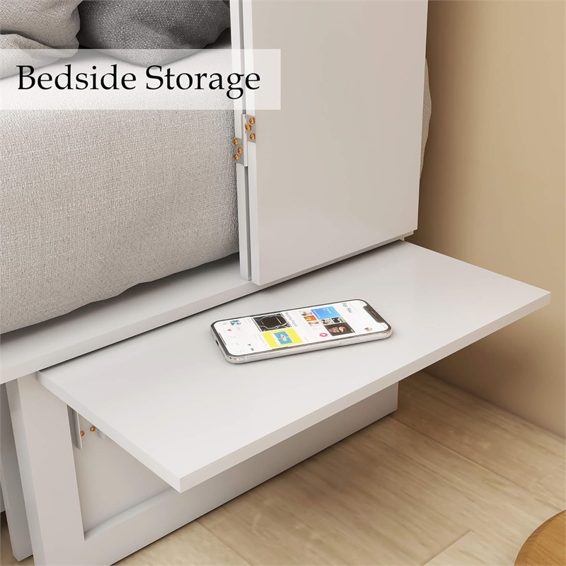 Queen Wood Murphy Bed whit Chest with Built-in Charger white-Included Mattress