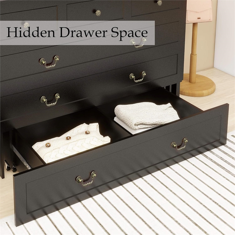 Queen Wood Murphy Bed with Drawers Charging Station Black-Included Mattres