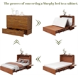 Queen Wood Murphy Bed with Built-in Charger Red Oak-Included Mattress