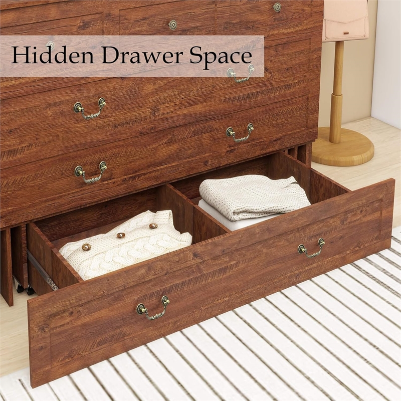 Queen Wood Murphy Bed with Built-in Charger Red Oak-Included Mattress