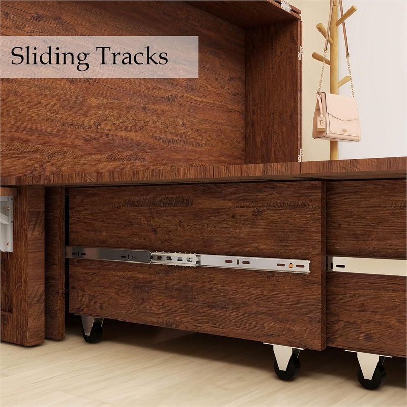 Queen Wood Murphy Bed with Built-in Charger Red Oak-Included Mattress