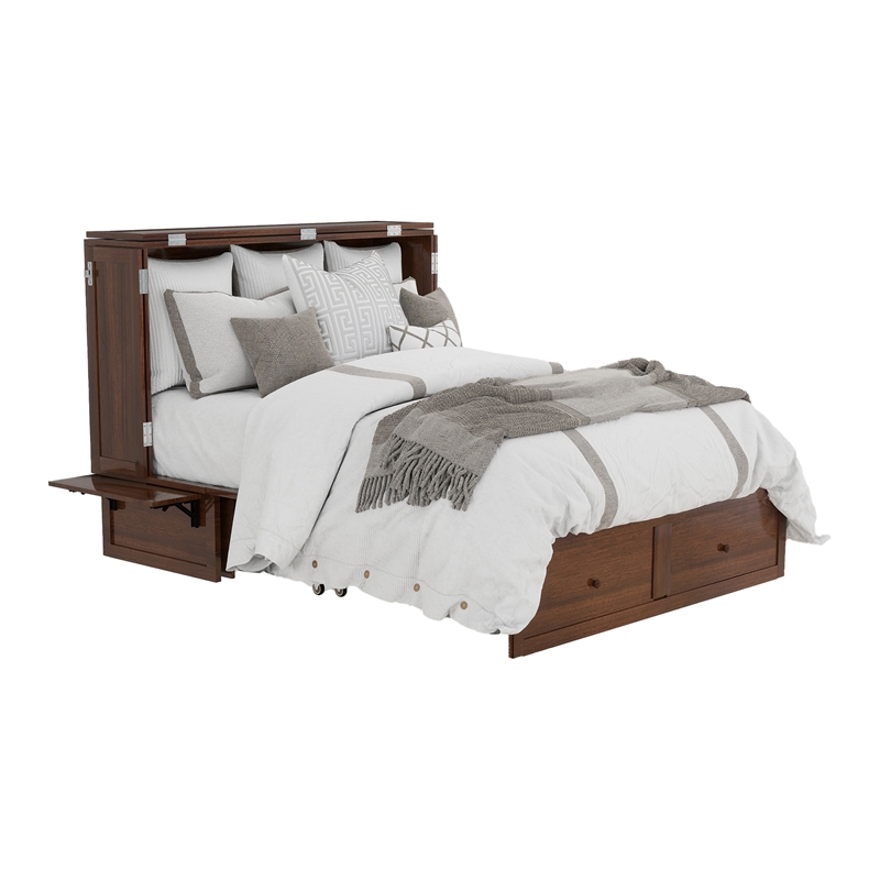Livelylodge Teak Color Solid Wood Murphy Cabinet Bed with Drawers Space-Saving