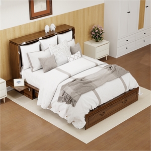 Livelylodge Wood Murphy Cabinet Bed with Drawers SpaceSaving Antique Brass Color