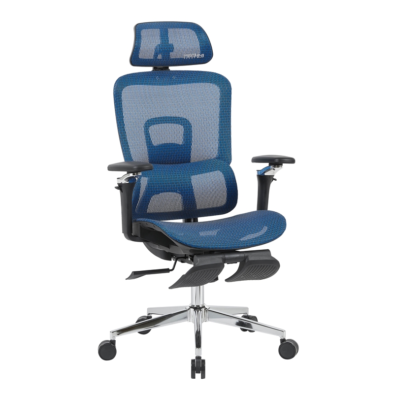 Techni Sport Ergonomic Mesh Office Chair with 5D Armrests & Footrest Blue