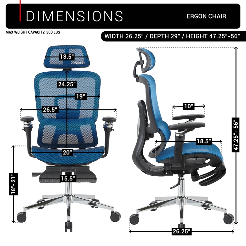 Techni Sport Ergonomic Mesh Office Chair with 5D Armrests & Footrest Blue