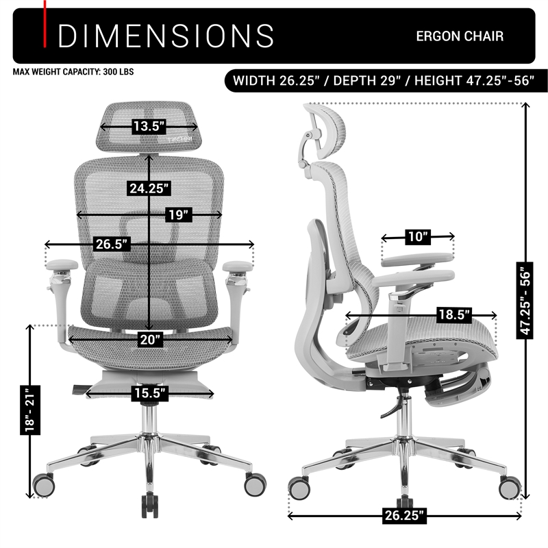 Techni Sport Ergonomic Mesh Office Chair with 5D Armrests & Footrest Gray