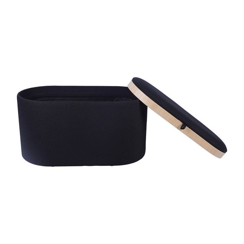 Storage Ottoman with Reversible Wooden Tray Top - Black