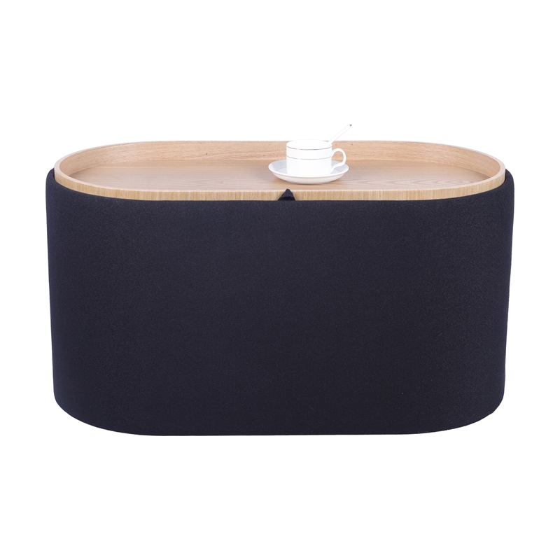 Storage Ottoman with Reversible Wooden Tray Top - Black