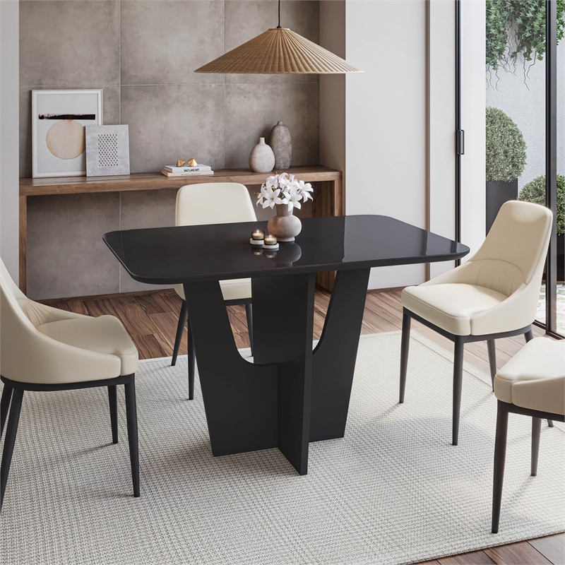 Compact 4 Seater Italian Dining Table with Painted Glass Top - Black