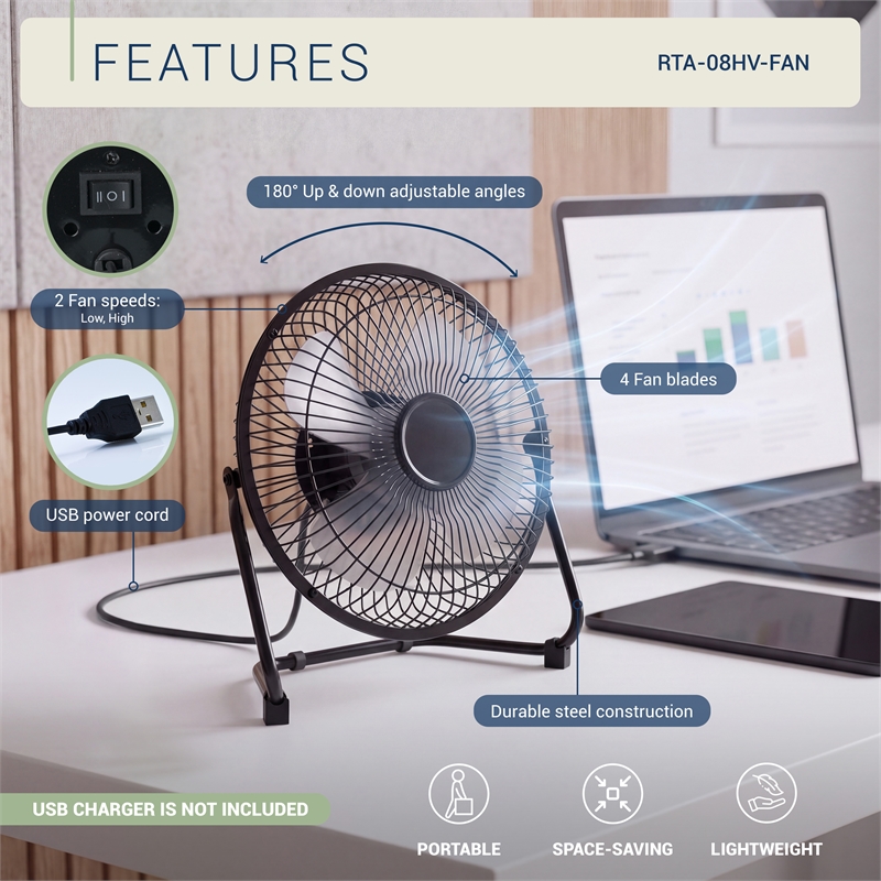 Techni Home 8in. High Velocity 2-Speed USB Powered Portable Fan