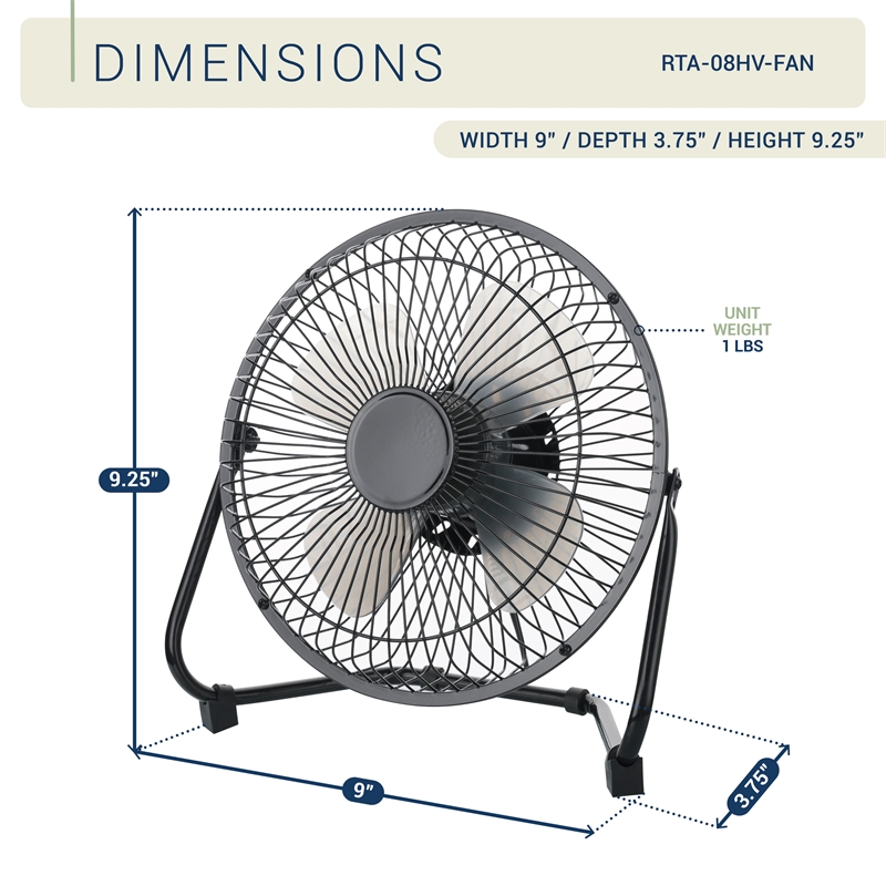 Techni Home 8in. High Velocity 2-Speed USB Powered Portable Fan