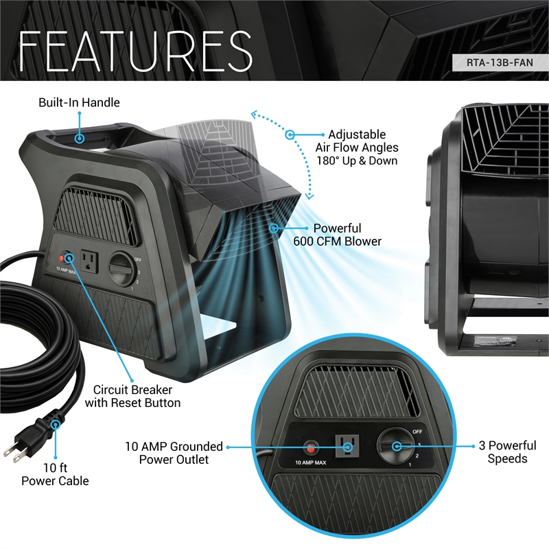 Techni Home Pivoting 600 CFM High Velocity Floor Blower Fan