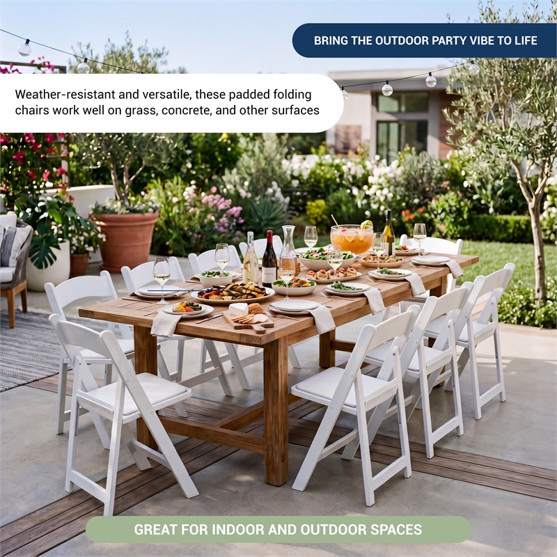 Techni Home 4-Pack White Resin Folding Chairs with Padded Seat
