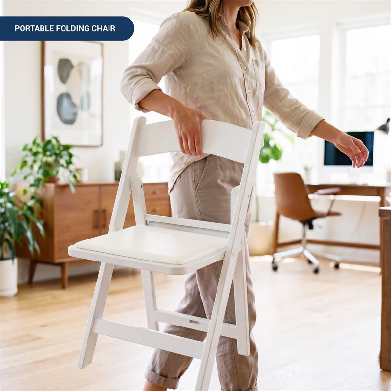 Techni Home 4-Pack White Resin Folding Chairs with Padded Seat