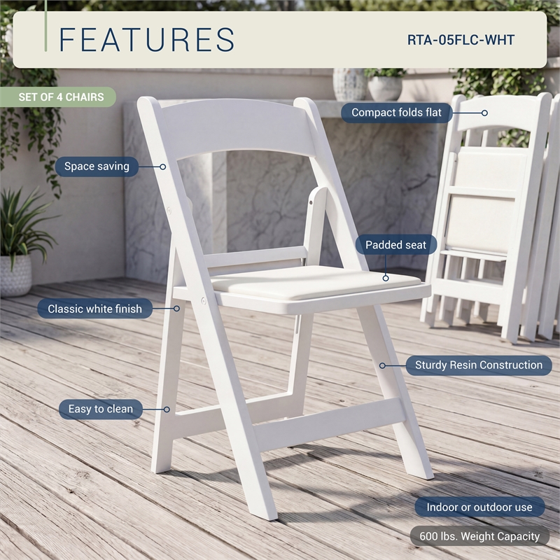 Techni Home 4-Pack White Resin Folding Chairs with Padded Seat