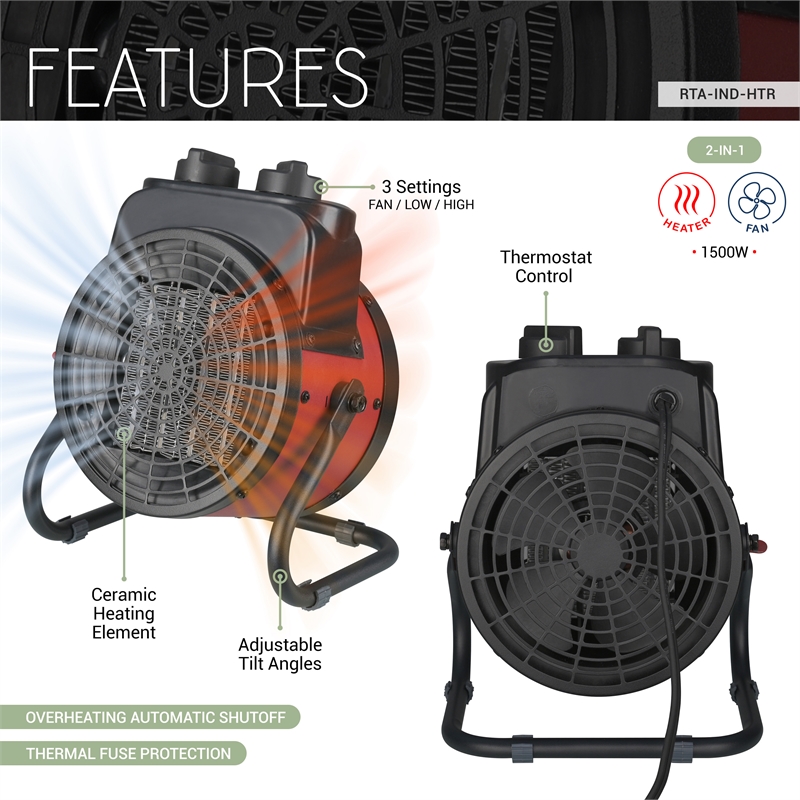 Techni Home 1500W Industrial Electric Heater with Ceramic Element