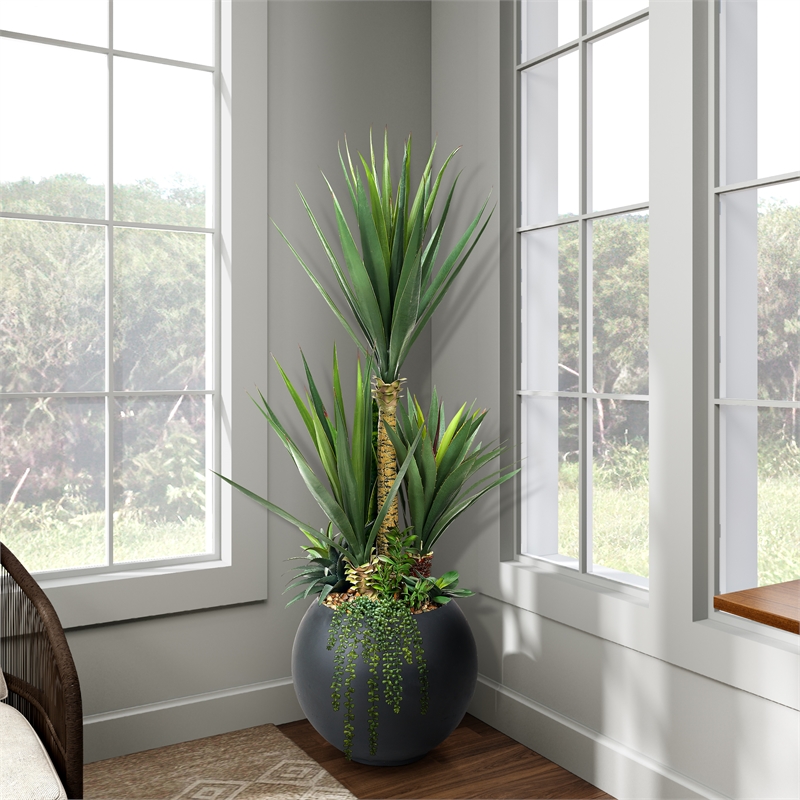 5' Sisal and Assorted Succulents in Black Porter Planter