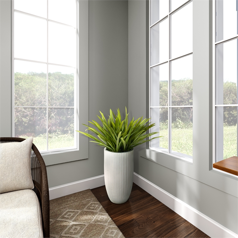 Orchid Foliage in White Ribbed Nell Planter