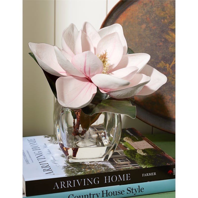 Pink Eva Magnolia Stem in Bevel Vase