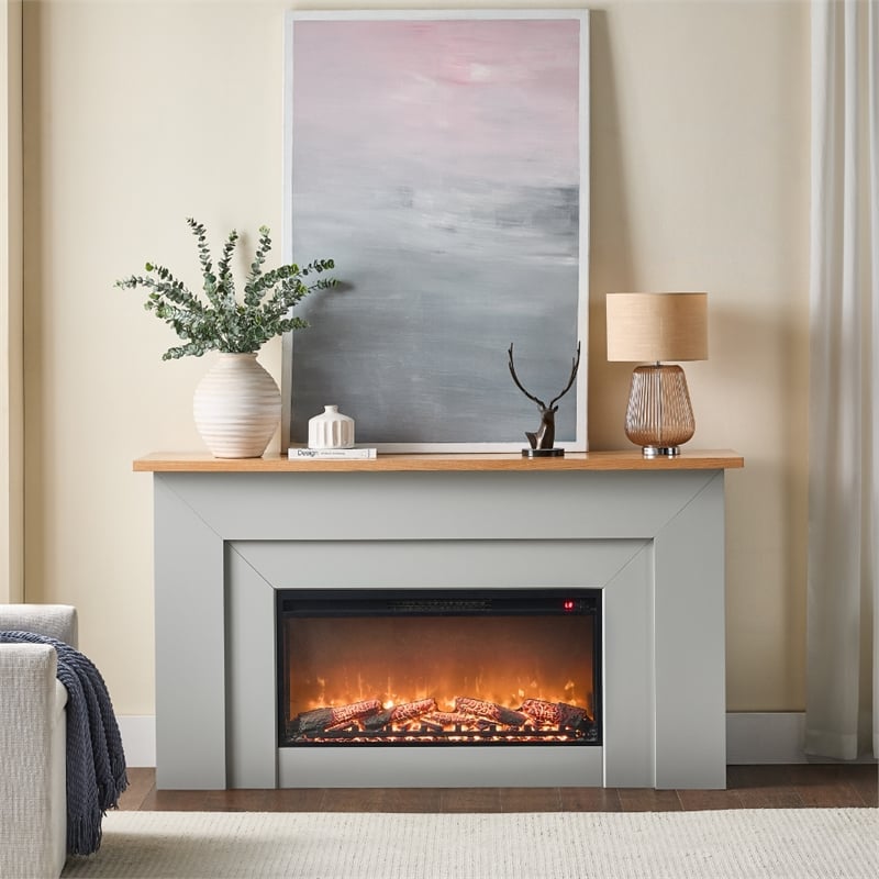 Modern Electric Fireplace Heater with Mantel Remote Control Realistic Flames